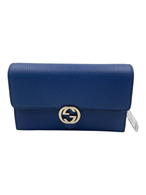 Gucci Blue Leather Silver Hardware Logo Box Included Wallet on a Chain Bag Blue / Small