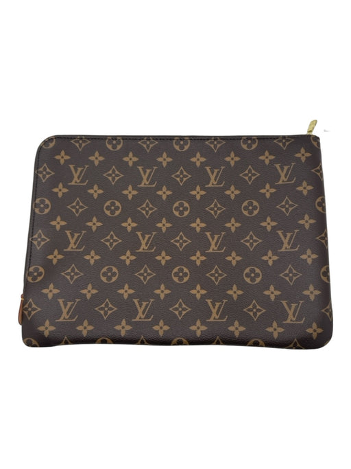 Louis Vuitton Brown Leather goldtone hardware Monogram Zip Bag Brown