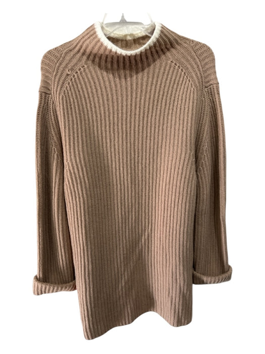 Theory Size L Tan & cream Wool & Cashmere Rib Knit Turtle Neck Sweater Tan & cream / L