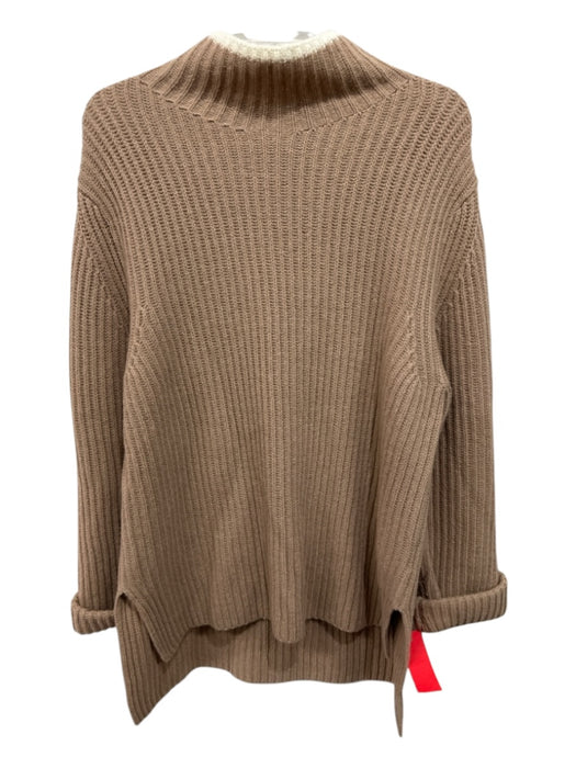 Theory Size L Tan & cream Wool & Cashmere Rib Knit Turtle Neck Sweater Tan & cream / L