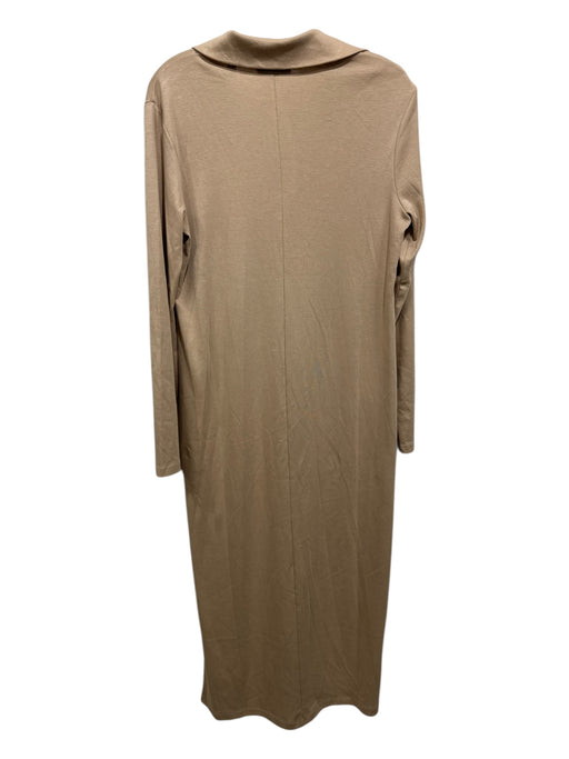 Vince Size L Tan Pima Cotton Ribbed Long Sleeve V Neck Collar Dress Tan / L