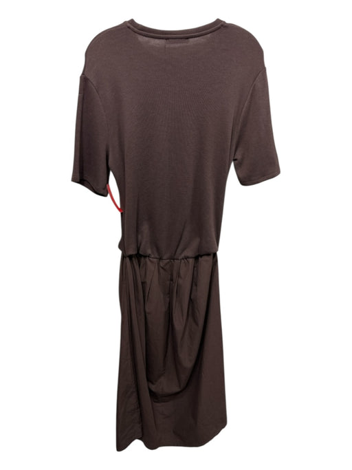 Zara Size L Brown Polyester & Viscose Short Sleeve Ribbed Pockets Maxi Dress Brown / L