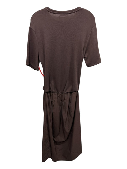 Zara Size L Brown Polyester & Viscose Short Sleeve Ribbed Pockets Maxi Dress Brown / L