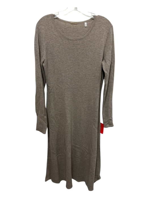 Elie Tahari Size L Taupe Merino Wool Ribbed Knit Long Sleeve Round Neck Dress Taupe / L