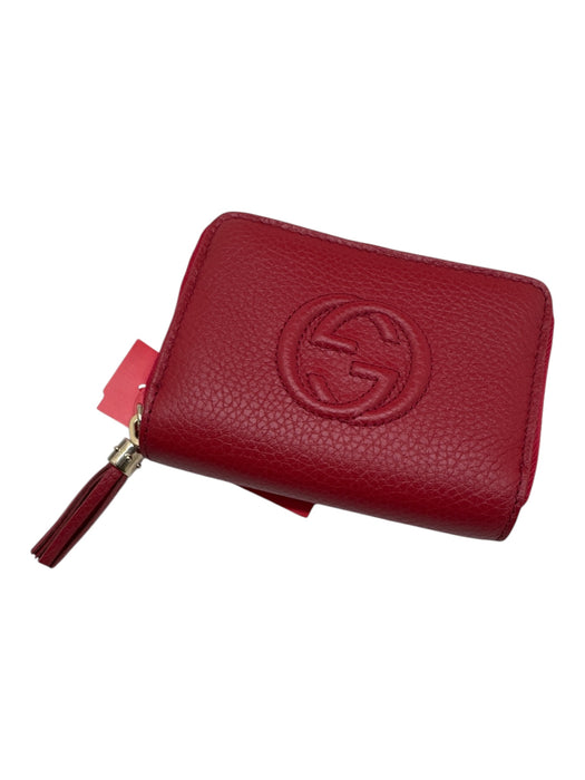 Gucci Red & Gold Pebble Leather Embossed Logo Zip Close Tassel Detail Wallets Red & Gold