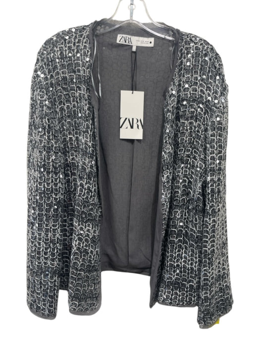 Zara Size Medium Gray, Black, White Polyester Long Sleeve Sequins Cardigan Gray, Black, White / Medium