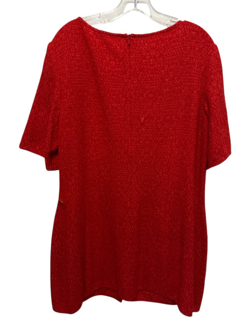 St John Size 12 Red Orange Wool Blend Short Sleeve Boucle Patch Pocket Top Red Orange / 12