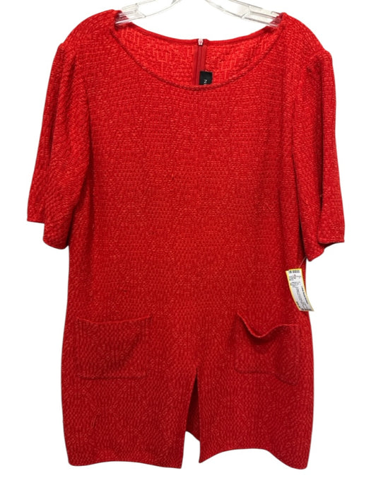 St John Size 12 Red Orange Wool Blend Short Sleeve Boucle Patch Pocket Top Red Orange / 12