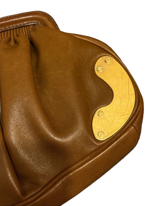 Miu Miu Brown Leather Gold hardware Gathered Magnetic Close Clutch Bag Brown / Small