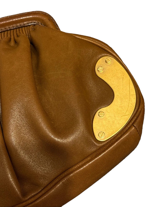 Miu Miu Brown Leather Gold hardware Gathered Magnetic Close Clutch Bag Brown / Small