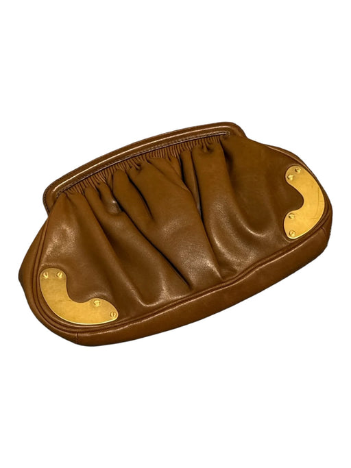 Miu Miu Brown Leather Gold hardware Gathered Magnetic Close Clutch Bag Brown / Small