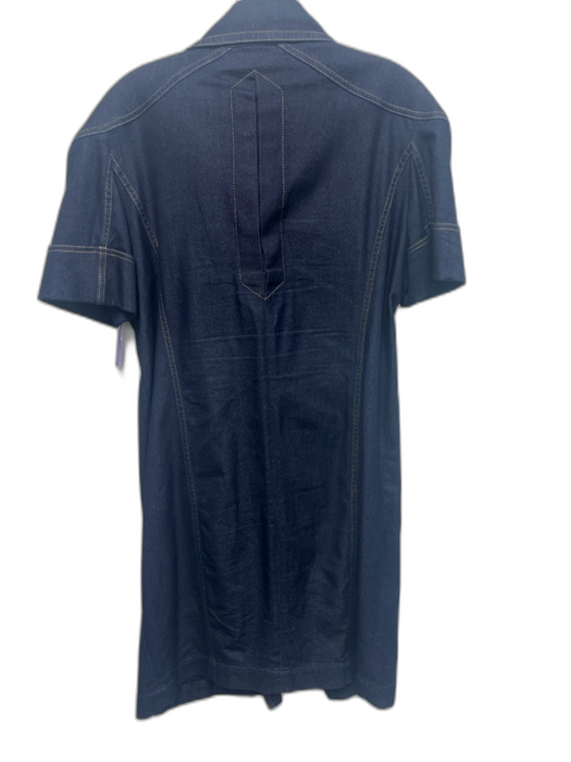 Escada Size 42 Dark Wash Cotton Blend Short Sleeve Contrast Stitch Collar Dress Dark Wash / 42