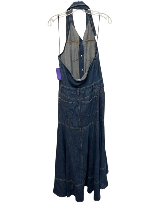 Alice + Olivia Size 14 Dark Wash Cotton Denim Halter Neck High Low Ruffles Dress Dark Wash / 14