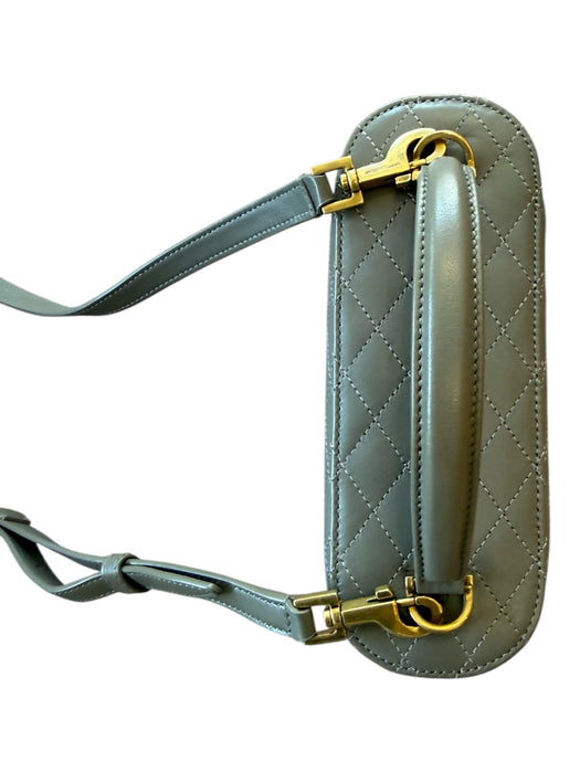 Saint Laurent Taupe & Gold Leather Zip Close Quilted Logo Crossbody Strap Bag Taupe & Gold / Mini