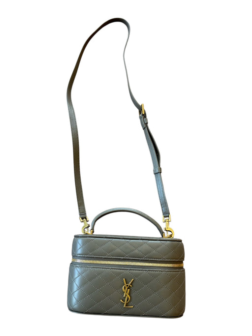 Saint Laurent Taupe & Gold Leather Zip Close Quilted Logo Crossbody Strap Bag Taupe & Gold / Mini