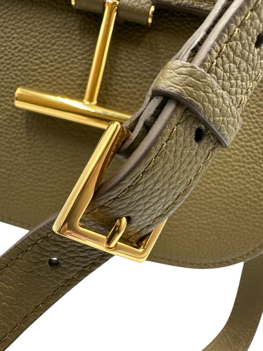 Tom Ford Olive Green & Gold Grain Leather Flap Back Pocket Adjustable Bag Olive Green & Gold / Mini