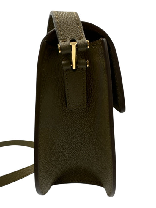 Tom Ford Olive Green & Gold Grain Leather Flap Back Pocket Adjustable Bag Olive Green & Gold / Mini