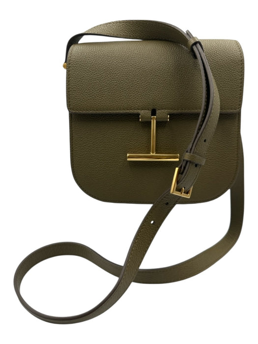 Tom Ford Olive Green & Gold Grain Leather Flap Back Pocket Adjustable Bag Olive Green & Gold / Mini