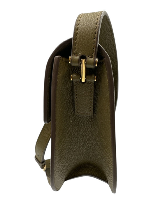 Tom Ford Olive Green & Gold Grain Leather Flap Back Pocket Adjustable Bag Olive Green & Gold / Mini
