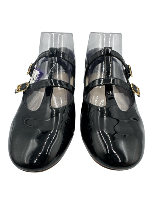 Celine Shoe Size 38 Black & Gold Patent Leather Round Toe Triomphe Flats Black & Gold / 38