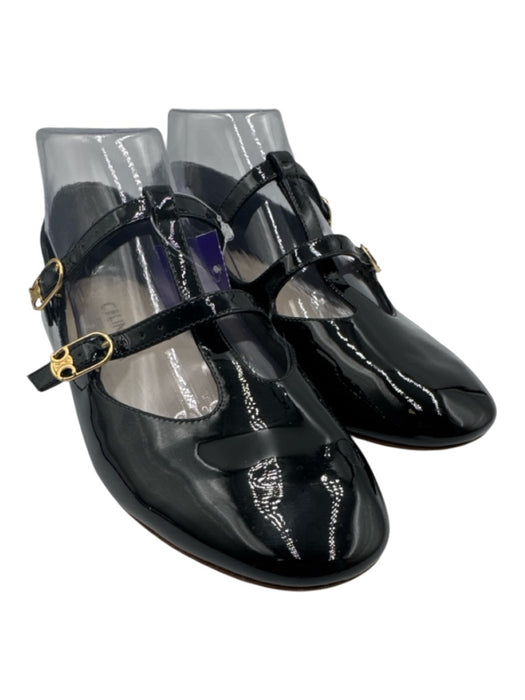 Celine Shoe Size 38 Black & Gold Patent Leather Round Toe Triomphe Flats Black & Gold / 38