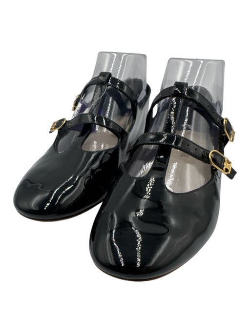 Celine Shoe Size 38 Black & Gold Patent Leather Round Toe Triomphe Flats Black & Gold / 38