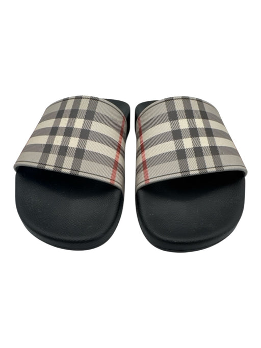 Burberry Shoe Size 38 Black, Gray, Red Rubber open toe Plaid Flat Slide Sandals Black, Gray, Red / 38