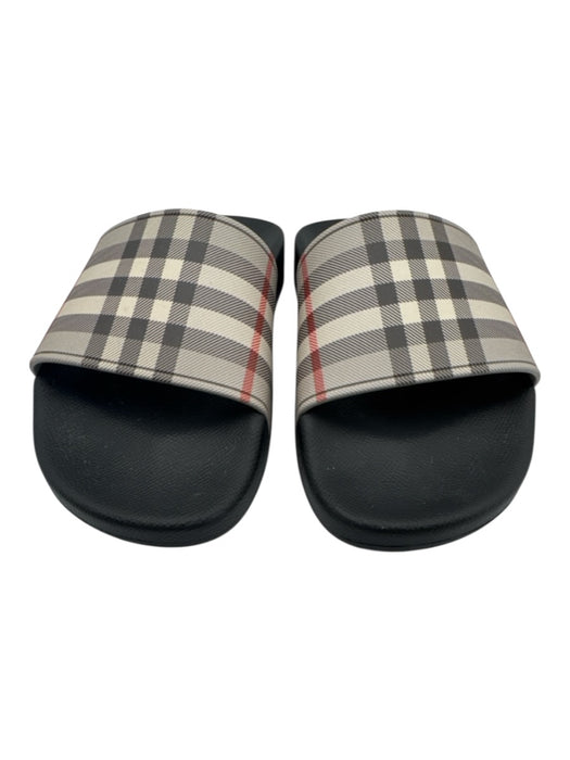 Burberry Shoe Size 38 Black, Gray, Red Rubber open toe Plaid Flat Slide Sandals Black, Gray, Red / 38