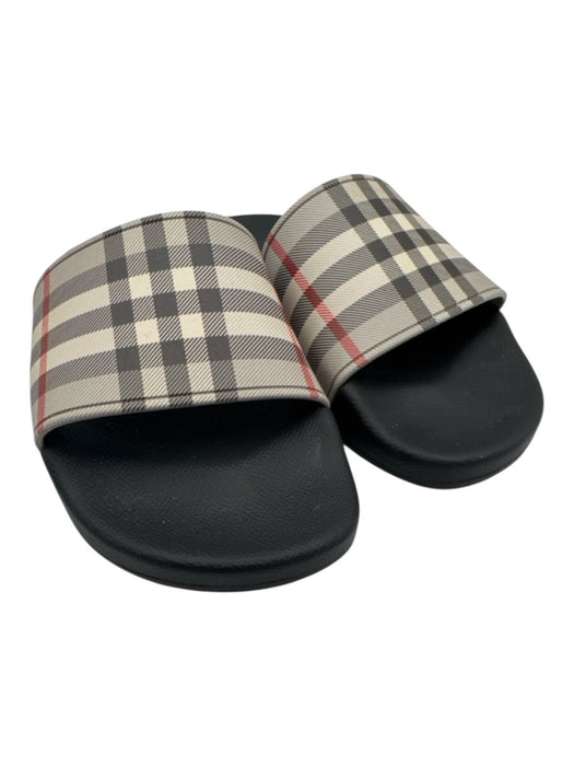 Burberry Shoe Size 38 Black, Gray, Red Rubber open toe Plaid Flat Slide Sandals Black, Gray, Red / 38