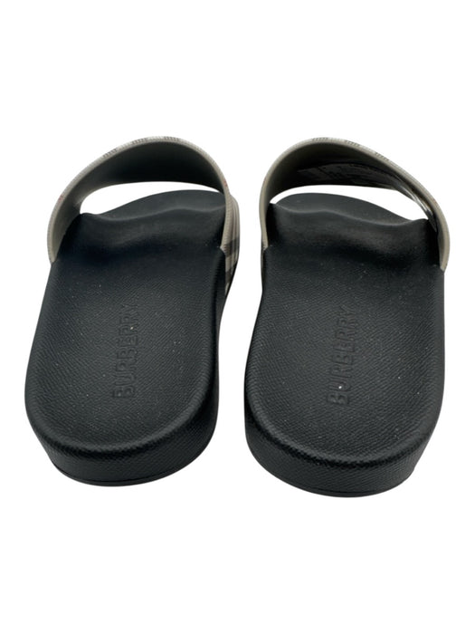 Burberry Shoe Size 38 Black, Gray, Red Rubber open toe Plaid Flat Slide Sandals Black, Gray, Red / 38
