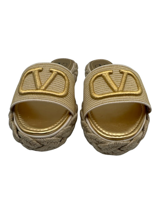 Valentino Garavani Shoe Size 38 Gold & Beige Leather Upper Raffia Espadrille Gold & Beige / 38