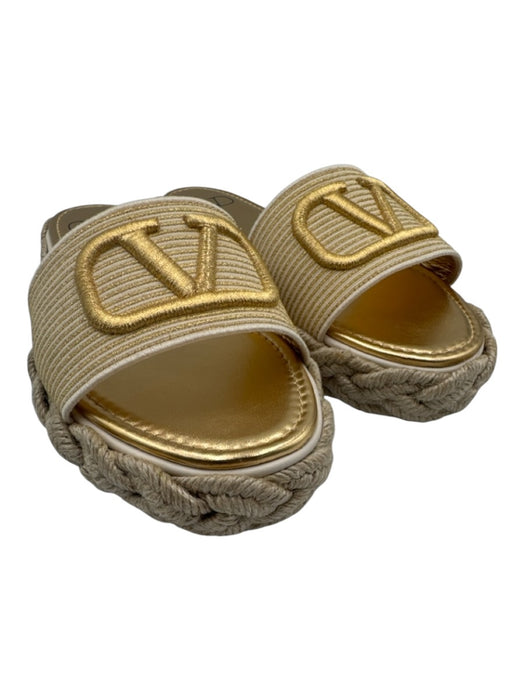 Valentino Garavani Shoe Size 38 Gold & Beige Leather Upper Raffia Espadrille Gold & Beige / 38