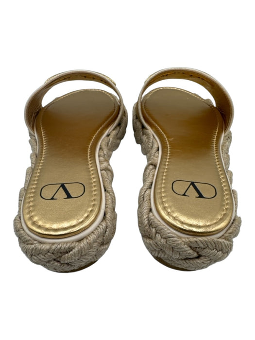 Valentino Garavani Shoe Size 38 Gold & Beige Leather Upper Raffia Espadrille Gold & Beige / 38