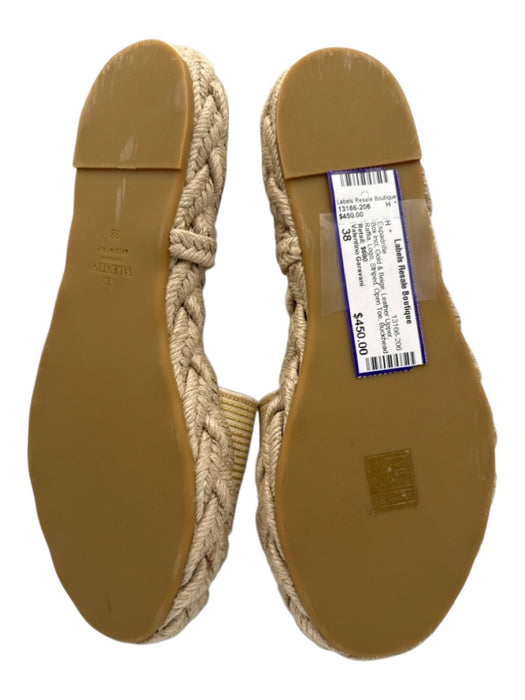 Valentino Garavani Shoe Size 38 Gold & Beige Leather Upper Raffia Espadrille Gold & Beige / 38
