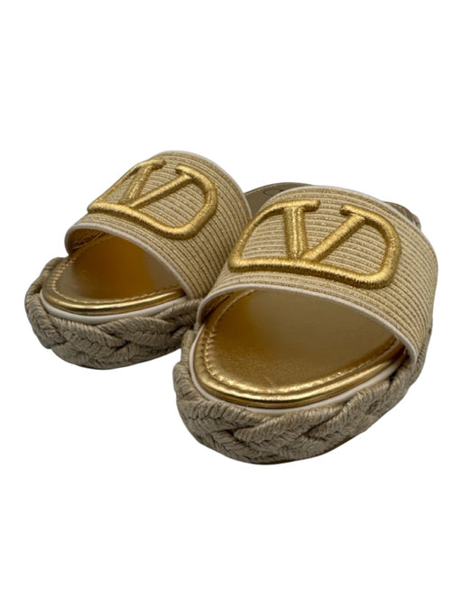 Valentino Garavani Shoe Size 38 Gold & Beige Leather Upper Raffia Espadrille Gold & Beige / 38