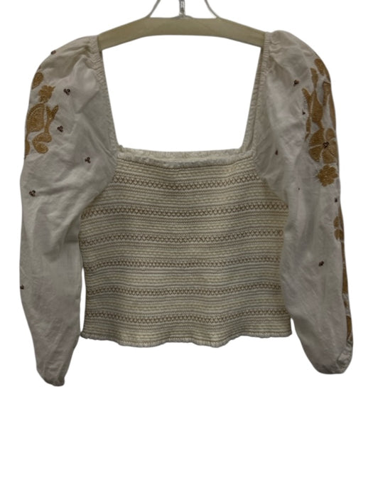 Anthropologie Size M White & Multi Cotton 1/2 Puff Sleeve Embroidered Sequin Top White & Multi / M