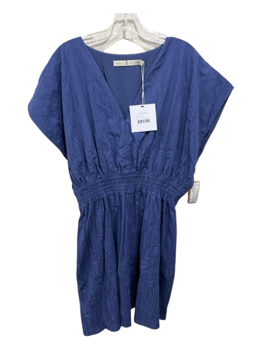 Marie Oliver Size M Slate Blue Cotton Blend V Neck Pleat Detail Cap Sleeve Dress Slate Blue / M