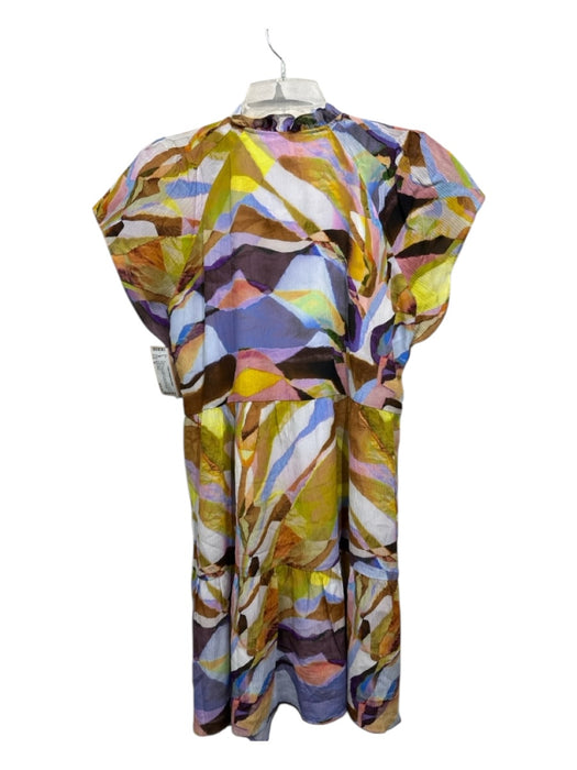 Marie Oliver Size M Brown, yellow & blue Rayon Blend V Neck Geometric Dress Brown, yellow & blue / M