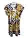 Marie Oliver Size M Brown, yellow & blue Rayon Blend V Neck Geometric Dress Brown, yellow & blue / M