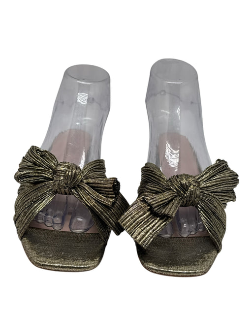 Loeffler Randall Shoe Size 8.5 Gold Cloth Bow Metallic Square Toe Flat Sandals Gold / 8.5