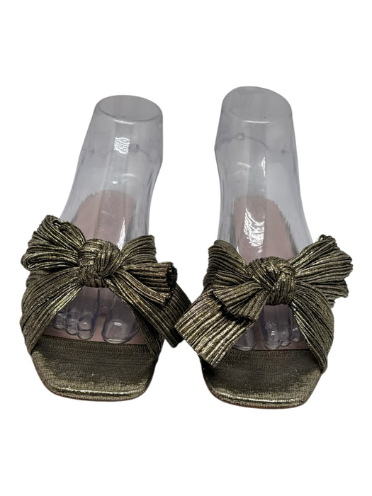 Loeffler Randall Shoe Size 8.5 Gold Cloth Bow Metallic Square Toe Flat Sandals Gold / 8.5