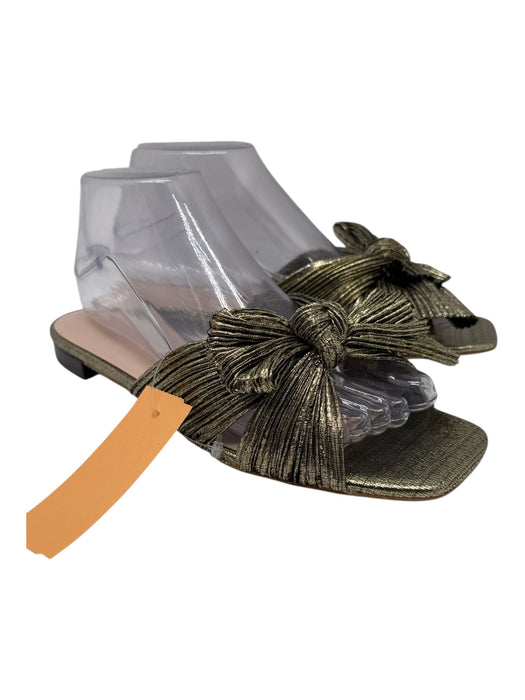 Loeffler Randall Shoe Size 8.5 Gold Cloth Bow Metallic Square Toe Flat Sandals Gold / 8.5