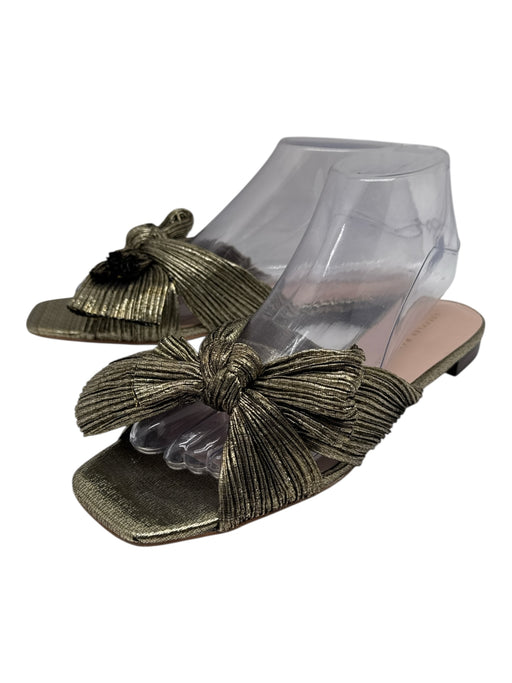 Loeffler Randall Shoe Size 8.5 Gold Cloth Bow Metallic Square Toe Flat Sandals Gold / 8.5