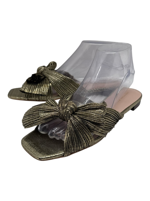 Loeffler Randall Shoe Size 8.5 Gold Cloth Bow Metallic Square Toe Flat Sandals Gold / 8.5