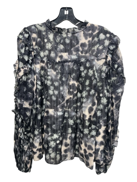 Marie Oliver Size Medium Gray, Blue & White Silk & Viscose Sheer Sleeves Top Gray, Blue & White / Medium