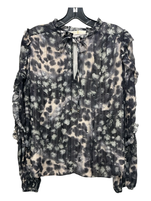 Marie Oliver Size Medium Gray, Blue & White Silk & Viscose Sheer Sleeves Top Gray, Blue & White / Medium