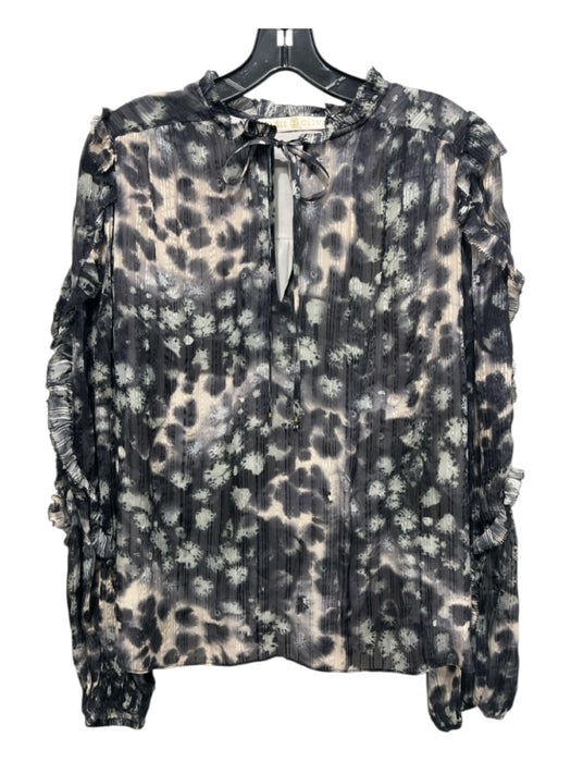 Marie Oliver Size Medium Gray, Blue & White Silk & Viscose Sheer Sleeves Top Gray, Blue & White / Medium