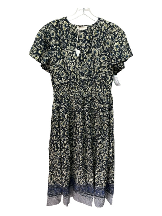 Ulla Johnson Size 8 Navy Blue & Yellow Cotton & Viscose floral print Dress Navy Blue & Yellow / 8