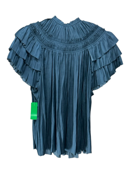 Ulla Johnson Size Medium Blue Polyester Tiered Short Sleeve V Neck Top Blue / Medium