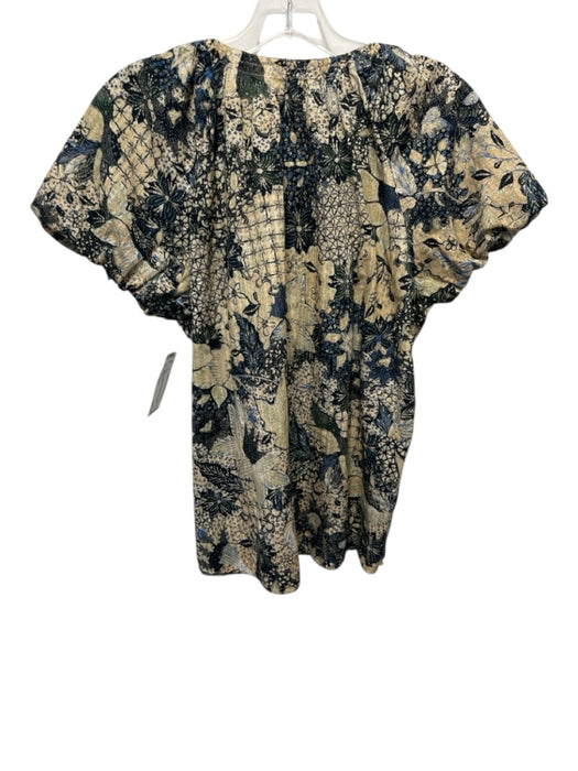 Ulla Johnson Size M / 8 Beige & Navy Blue Cotton & Viscose Abstract Print Top Beige & Navy Blue / M / 8